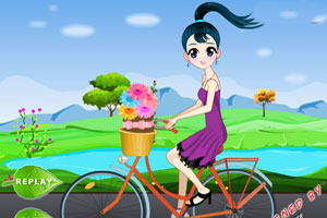 春天骑单车的女孩