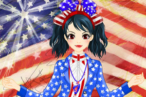 美国独立日旗装少女